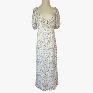 NWT ALTAR’D STATE Ivory & Blue Floral Print Sweetheart Off the Shoulder Dress